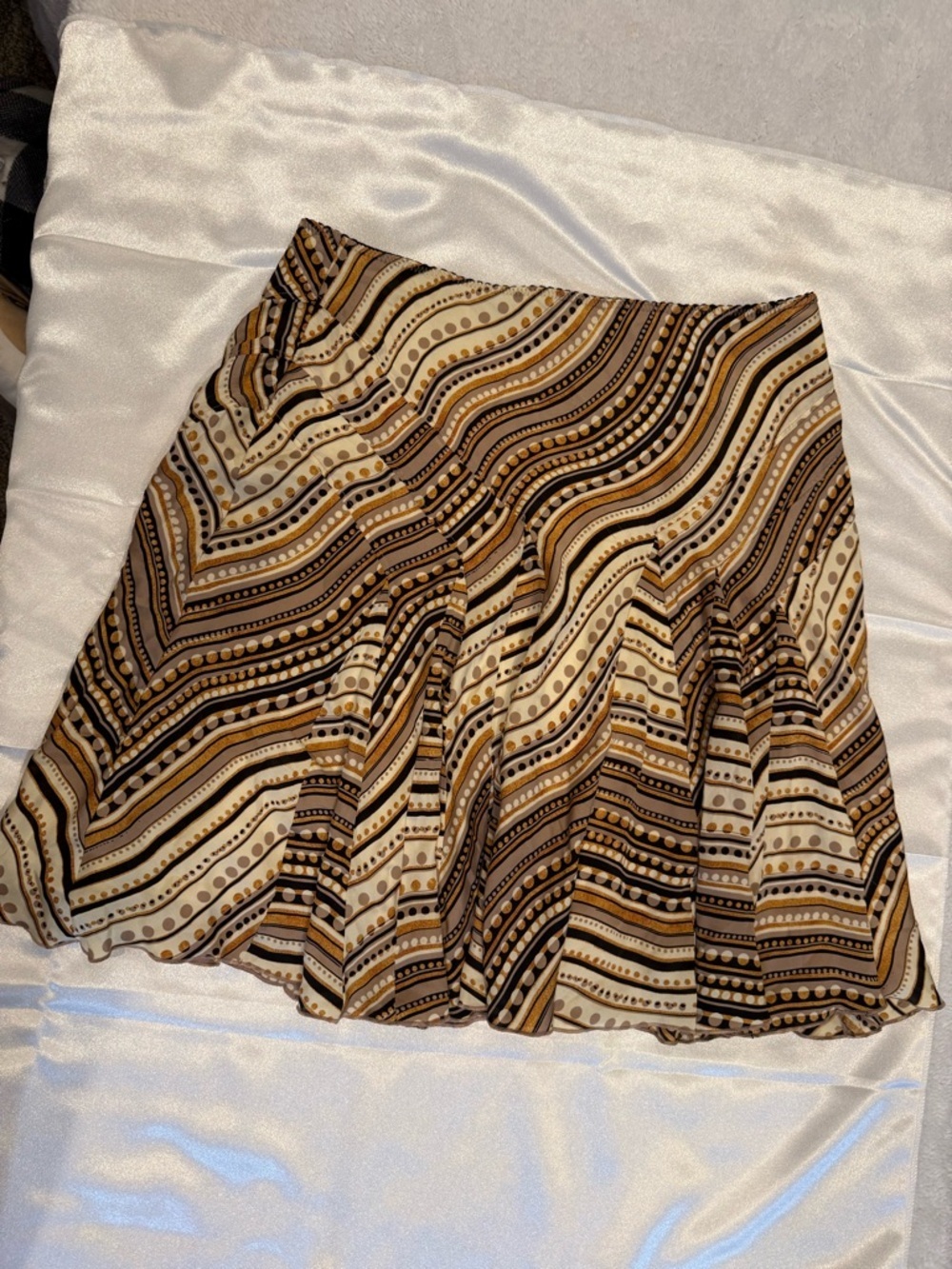 Alfani Brown and Cream Striped Dot Skater Skirt